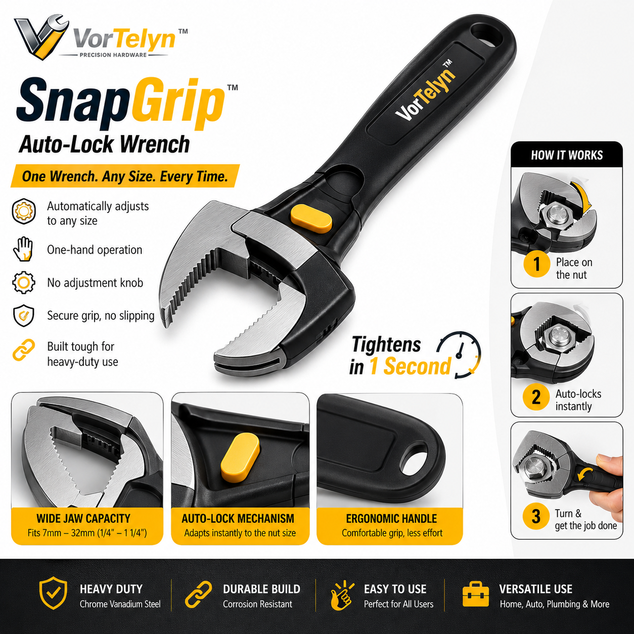 VorTelyn™  Auto-Lock Wrench Smart Self-Adjusting Universal Wrench