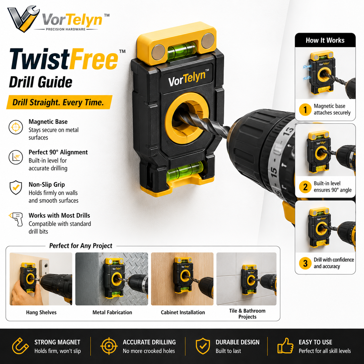 VorTelyn™ Drill Guide Magnetic Precision Drilling Alignment Tool