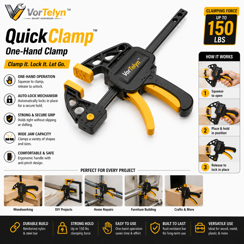 VorTelyn™ One-Hand Clamp Fast-Lock Trigger Clamp for DIY & Workshop Projects