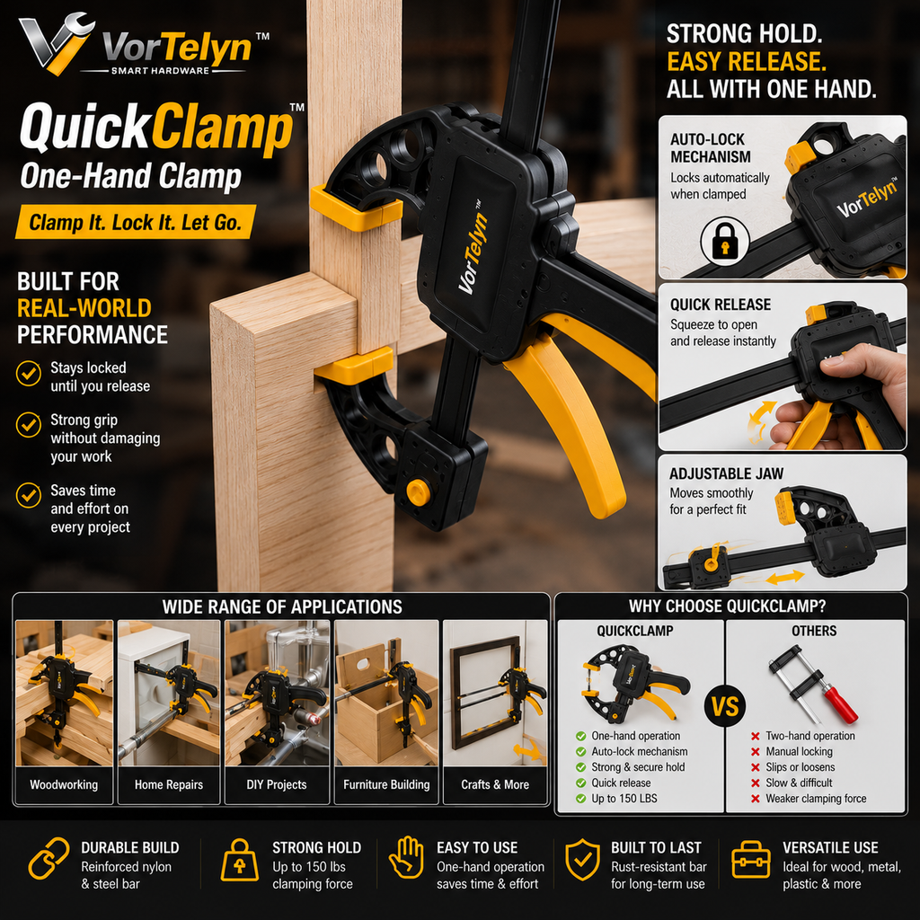 VorTelyn™ One-Hand Clamp Fast-Lock Trigger Clamp for DIY & Workshop Projects