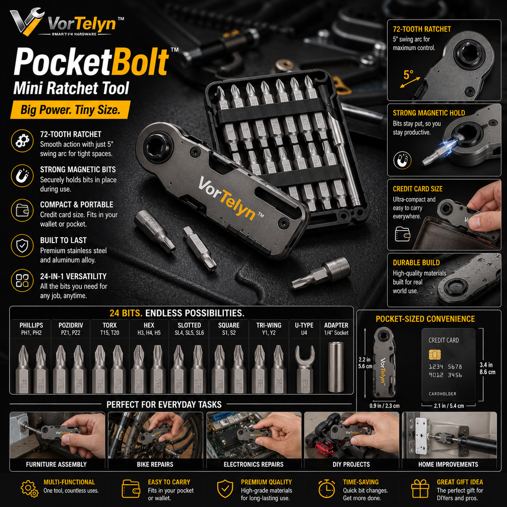 VorTelyn™ Mini Ratchet Tool Ultra-Compact 24-in-1 Pocket Repair System