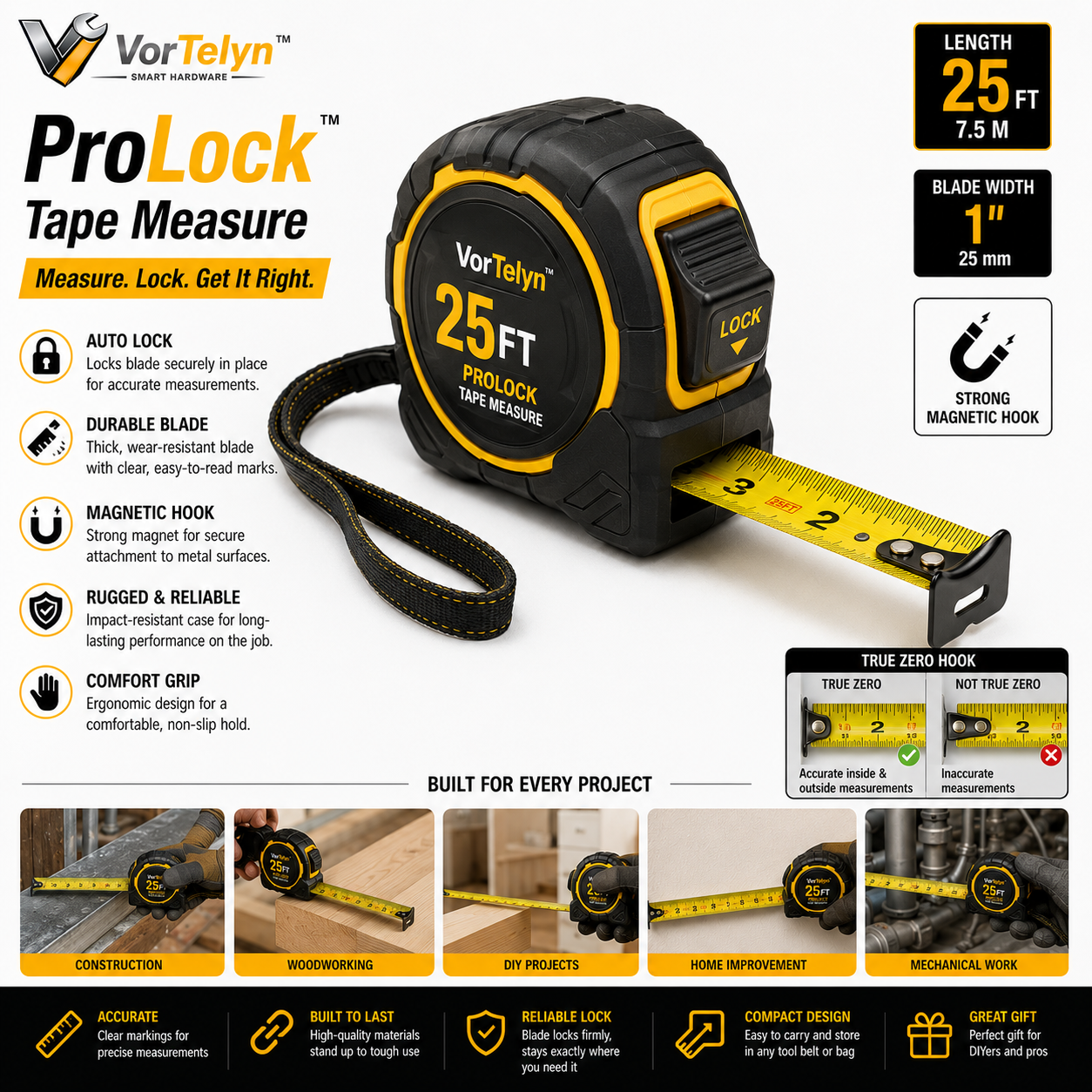 VorTelyn™ Tape Measure Professional Auto-Lock Measuring Tape