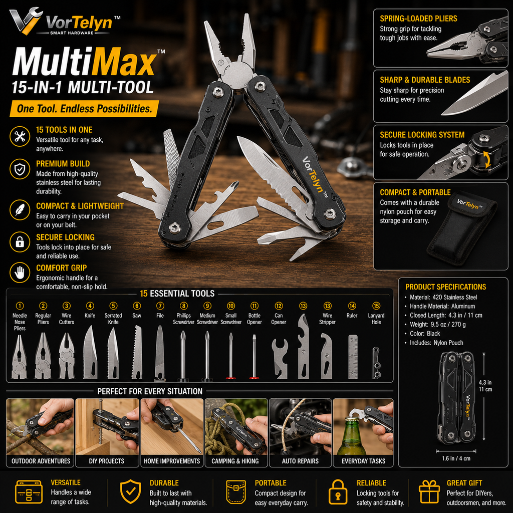 VorTelyn™ Multi-Tool 15-in-1 Professional Everyday Utility Tool