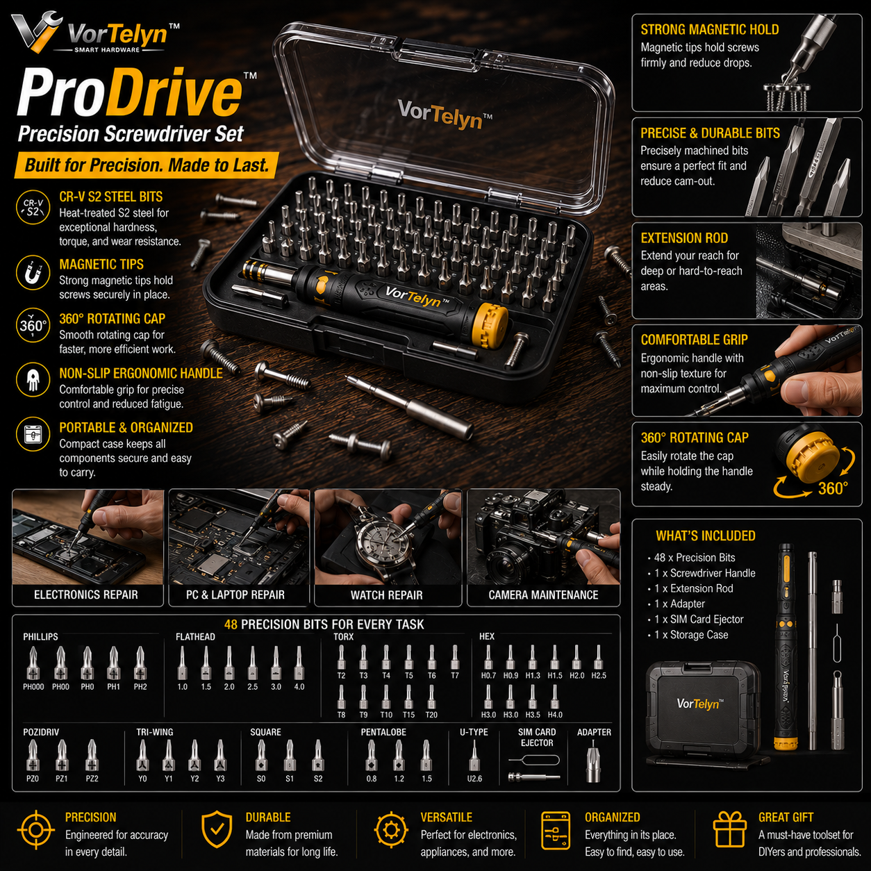 VorTelyn™ Precision Screwdriver Set 48-in-1 Professional Repair Toolkit